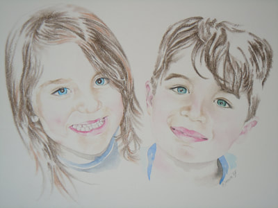 A couple of twins very close to my heart! I used watercolour and pastel pencils for these cherubs!